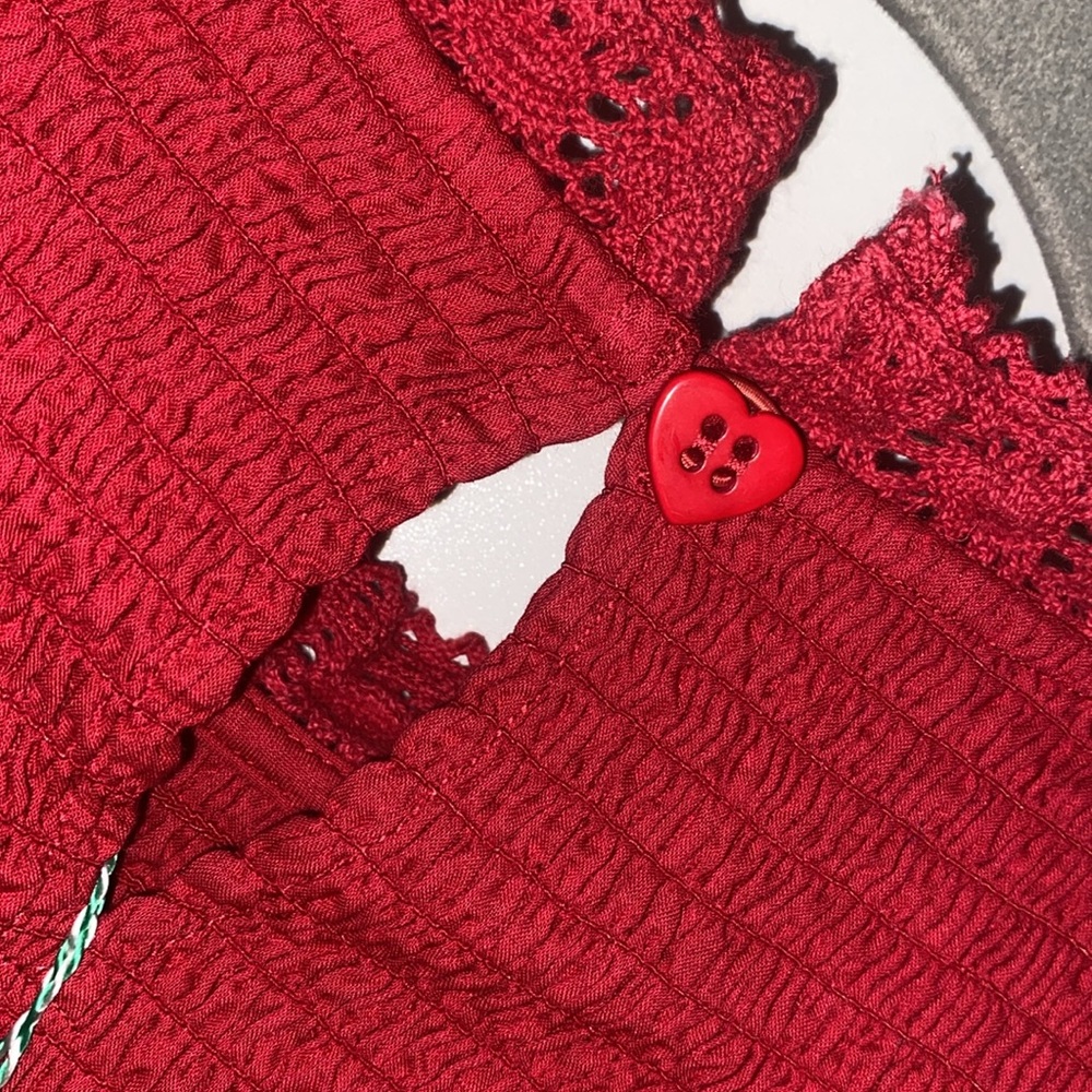 FARM Rio Red Ruffled High-Neck Blouse - Picture 9 of 12
